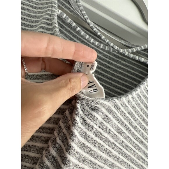 Gap Softspun stripe crossback dress, Grey Stripe SIZE Small - Picture 7 of 8